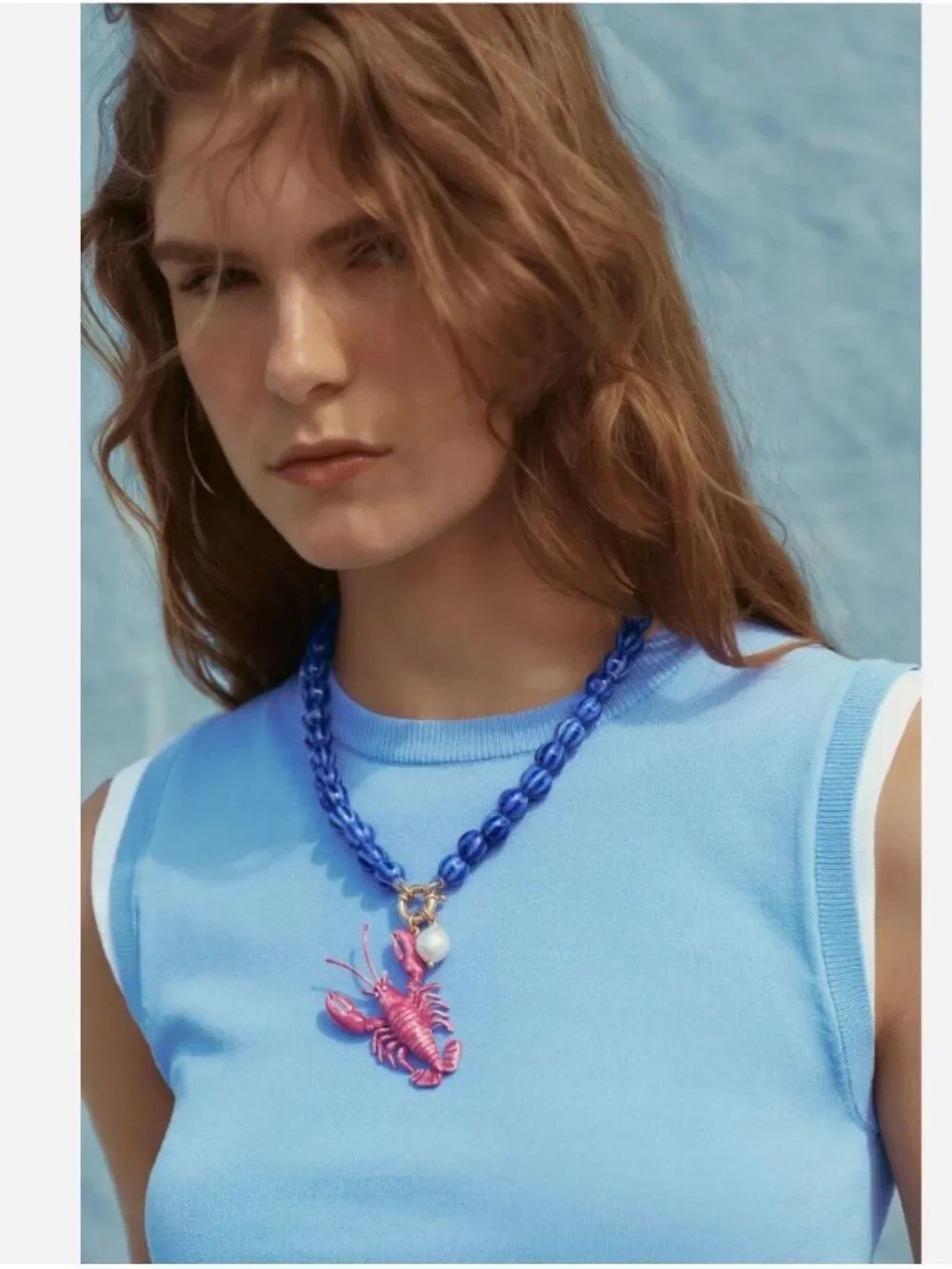 Zara Lobster Necklace Pink Blue Pendant Beach marine ocean Jewelry NWT
